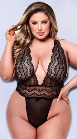 Plus Size Daring Deep Lace Teddy