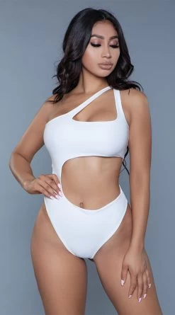 Be Wicked Quinn One Shoulder One Piece -Lingerie Shop BW 1976 white front 2020JUN23576