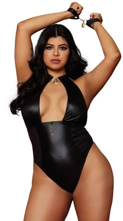 Dreamgirl Plus Size Lock And Key Vinyl Teddy Set