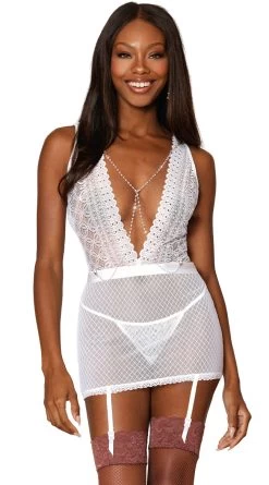 Dreamgirl Diamond And Lace Lover Chemise Set
