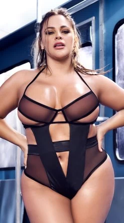 Plus Size V-Cut Open Cup Bodysuit