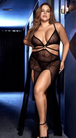 Plus Size Dotted Mesh Versatile Lingerie Set