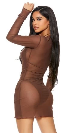 Forplay Sheer Clear Cover-Up Dress -Lingerie Shop FP 441424 chocolate alt2 lg 2021APR29176
