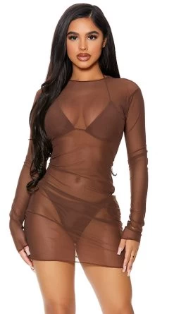Forplay Sheer Clear Cover-Up Dress -Lingerie Shop FP 441424 chocolate alt3 lg 2021APR29176