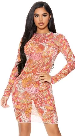 Forplay Sheer Clear Cover-Up Dress -Lingerie Shop FP 441424 raspberry alt3 lg 2021APR29176