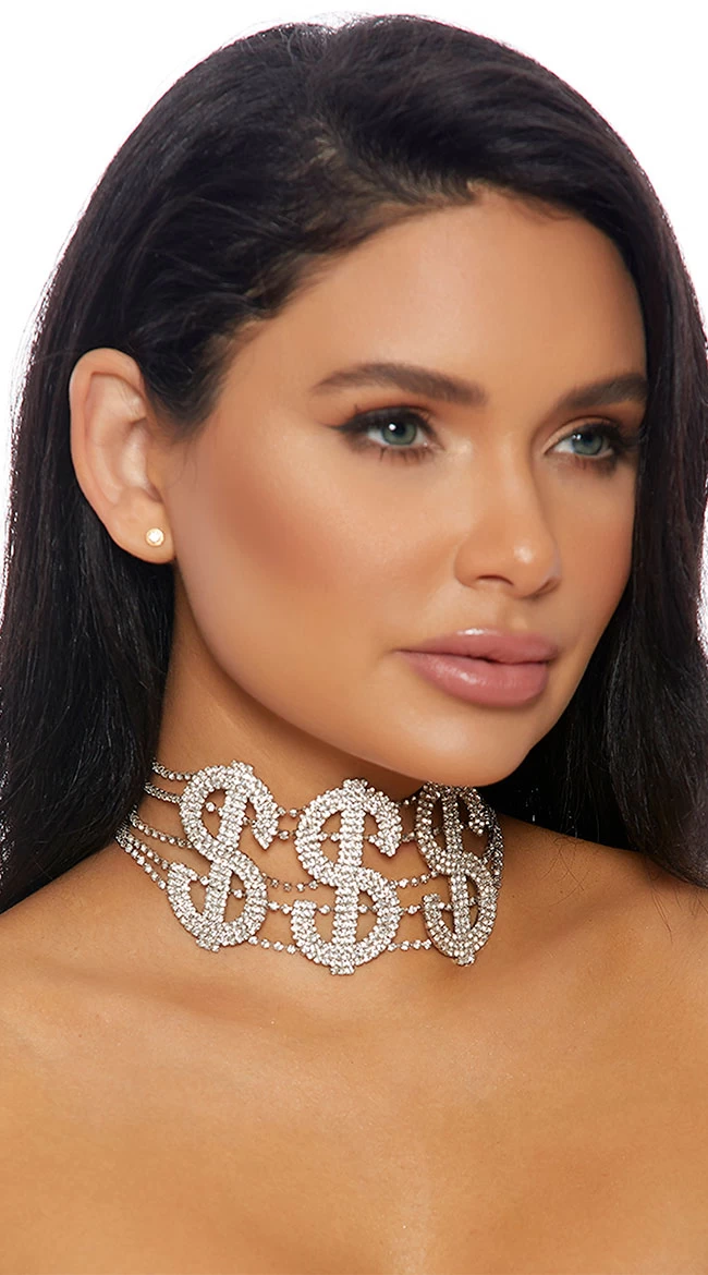 Forplay Dollar Sign Rhinestone Choker 1 Forplay Dollar Sign Rhinestone Choker