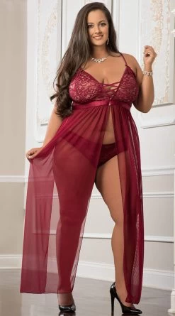 Plus Size Luxurious Lace Lingerie Gown Set -Lingerie Shop GW D2232PQ Red 202 Edit 2022OCT52176