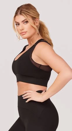 Mesh Over Sports Bra -Lingerie Shop LAS DQ1162 MESH OVER NYLON SPORTS BRA BLACK 2667 WEBSIZE