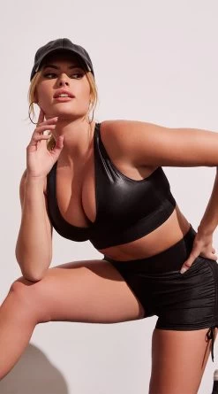 Deep Cut Liquid Sports Bra -Lingerie Shop LAS LA LIQ 1031 LIQUID SPORTS BRA BLACK EDITORIAL 3937