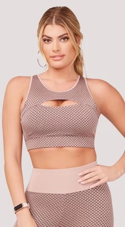 Textured Peekaboo Sports Bra -Lingerie Shop LAS POP013T TEXTURED PEEKABOO SPORTS BRA MOCHA 3029 WEBSIZE