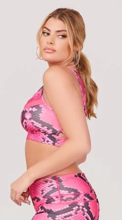 Hot Pink Snake Print Sports Bra -Lingerie Shop LAS PS009T HOT PINK SNAKE SPORTS BRA PINK 3286 WEBSIZE