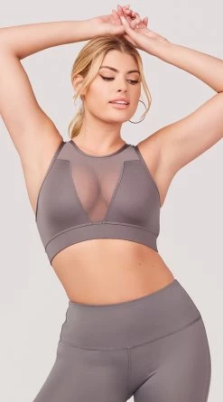 Sheer Gains Sports Bra -Lingerie Shop LAS SB013 MESH PANEL SPORTS BRA CHARCOAL 3790 WEBSIZE