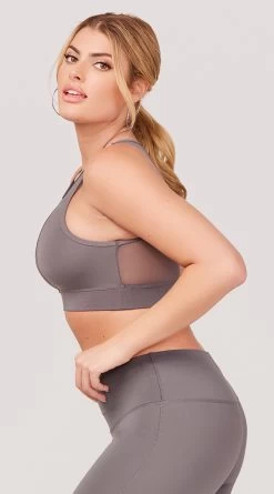 Sheer Gains Sports Bra -Lingerie Shop LAS SB013 MESH PANEL SPORTS BRA CHARCOAL 3800 WEBSIZE