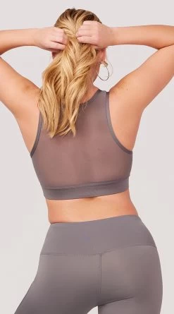 Sheer Gains Sports Bra -Lingerie Shop LAS SB013 MESH PANEL SPORTS BRA CHARCOAL 3808 WEBSIZE