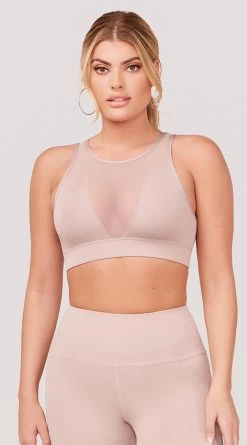 Sheer Gains Sports Bra -Lingerie Shop LAS SB013 MESH PANEL SPORTS BRA MOCHA 3596 WEBSIZE