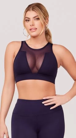 Sheer Gains Sports Bra -Lingerie Shop LAS SB013 MESH PANEL SPORTS BRA NAVY 3688 WEBSIZE