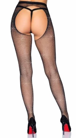 LEG AVENUE Rhinestone Fishnet Crotchless Pantyhose -Lingerie Shop LA 1410 02 001 2021DEC45048