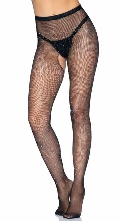 LEG AVENUE Rhinestone Fishnet Crotchless Pantyhose -Lingerie Shop LA 1410 04 001 2021DEC45048