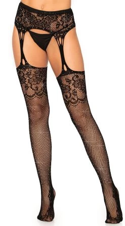 LEG AVENUE Rhinestone Lace Top Garter Stockings