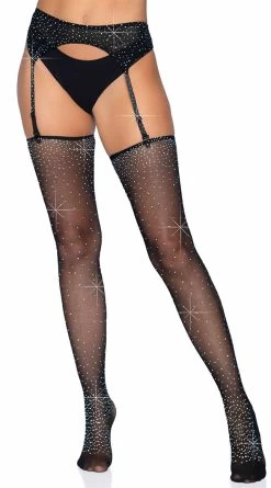 LEG AVENUE Rhinestone Garter Belt And Stocking Set