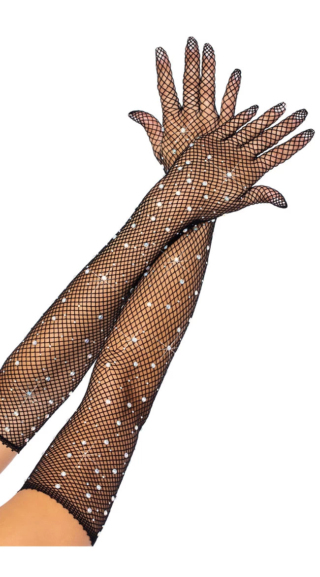LEG AVENUE Rhinestone Fishnet Opera Gloves 2 LEG AVENUE Rhinestone Fishnet Opera Gloves - Image 2