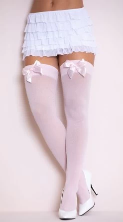 LEG AVENUE Opaque Thigh Highs With Satin Bow -Lingerie Shop LA 6255 12 PS08072018