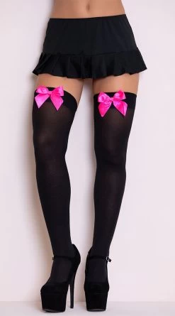 LEG AVENUE Opaque Thigh Highs With Satin Bow -Lingerie Shop LA 6255 3 PS08072018
