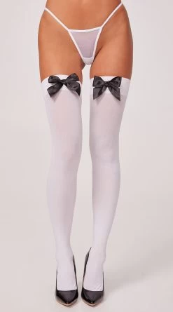 LEG AVENUE Opaque Thigh Highs With Satin Bow