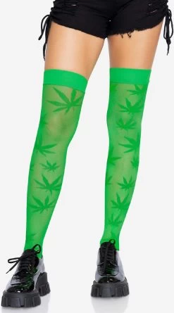 LEG AVENUE Marijuana Fishnet Thigh High Stockings -Lingerie Shop LA 6642 01 126