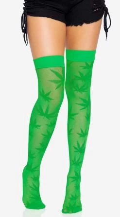 LEG AVENUE Marijuana Fishnet Thigh High Stockings -Lingerie Shop LA 6642 03 126