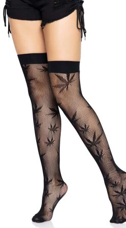 LEG AVENUE Marijuana Fishnet Thigh High Stockings