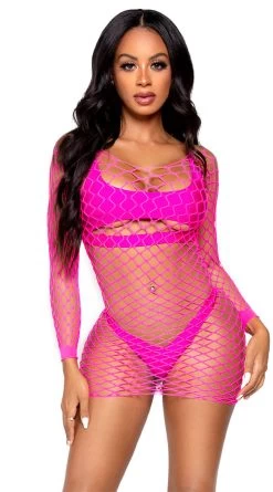 LEG AVENUE Long Sleeve Fence Net Mini Dress