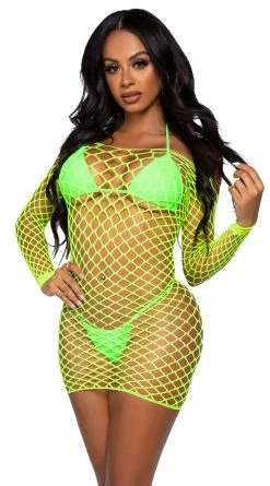 LEG AVENUE Long Sleeve Fence Net Mini Dress -Lingerie Shop LA 86128 003 031 2022APR47820