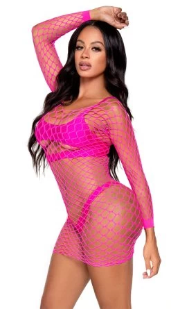 LEG AVENUE Long Sleeve Fence Net Mini Dress -Lingerie Shop LA 86128 004 029 2022APR47820