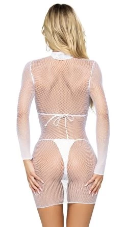 LEG AVENUE Ultra Net Long Sleeve Mini Dress -Lingerie Shop LA 86799 002 002 2022APR47820