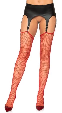 LEG AVENUE Rhinestone Fishnet Thigh High Stockings -Lingerie Shop LA 9124 01 003 2020FEB18808