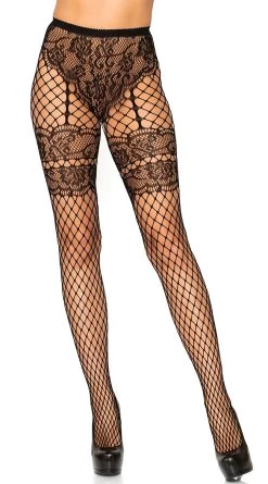 LEG AVENUE French Cut Lace Netted Tights
