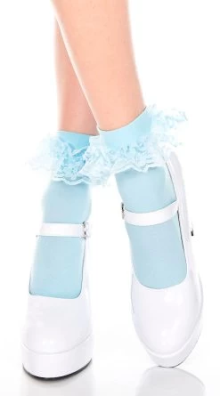 MUSIC LEGS Ruffle Trim Ankle High Socks 7 MUSIC LEGS Ruffle Trim Ankle High Socks -Lingerie Shop ML 549 Babyblue 2019JAN