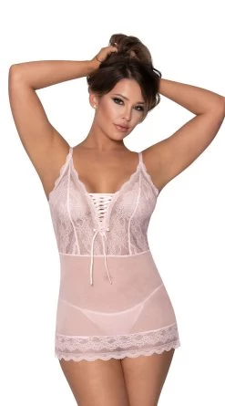 Lace-Up In Lace Chemise Set