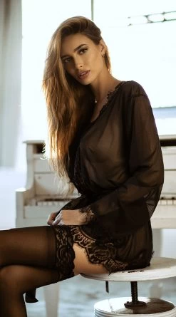 Yandy Eyelash Lace Robe Set -Lingerie Shop OL 94 11136 BLACK LIBBY DSP08302019 2