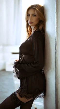 Yandy Eyelash Lace Robe Set -Lingerie Shop OL 94 11136 BLACK LIBBY DSP08302019 5