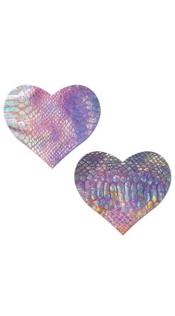 Purple Holographic Snakeskin Heart Pasties