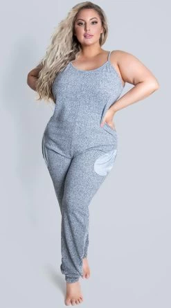 Roma Plus Size Comfy Pajama Pocket Jumpsuit