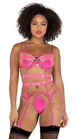 Roma Chain My Mind Wet Look Bra Set 14 Roma Chain My Mind Wet Look Bra Set -Lingerie Shop RM LI506 Pink 2021DEC43200