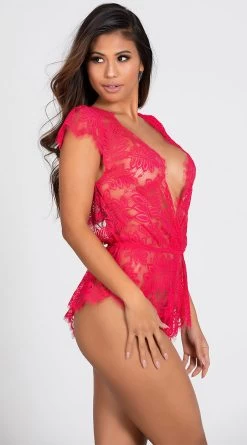 Plunging Eyelash Lace Romper -Lingerie Shop ST 10718 RED 7 PS01242019