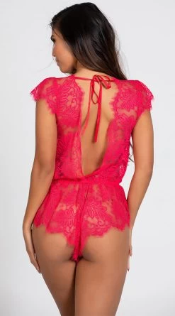 Plunging Eyelash Lace Romper -Lingerie Shop ST 10718 RED 9 PS01242019