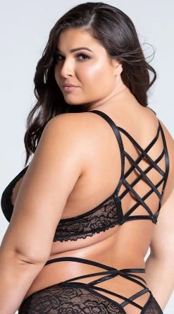Plus Size Lacy Longline Lattice Bralette -Lingerie Shop ST 10784X BLACK PS06262019 10