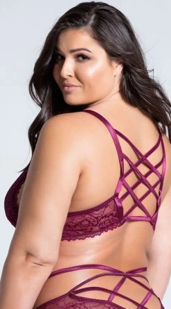 Plus Size Lacy Longline Lattice Bralette -Lingerie Shop ST 10784X PURPLE PS06262019 9
