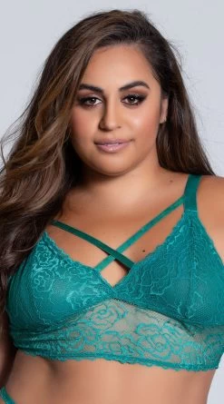 Plus Size Lacy Longline Lattice Bralette -Lingerie Shop ST 10784X TOP GREEN 3 PS07302020