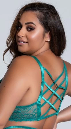 Plus Size Lacy Longline Lattice Bralette -Lingerie Shop ST 10784X TOP GREEN 9 PS07302020